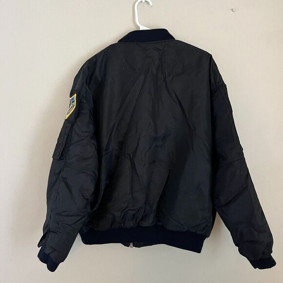 Vtg Swingster Mens Black Satin Bomber Jacket XL Moon HBO Apollo Patches Zipped - Picture 2 of 10